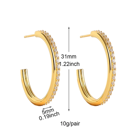 Franse Vintage C-Vormige Zirconia Oorknopjes 24K Verguld Messing Geometrische Creolen Mode Sieraden Voor Vrouwen