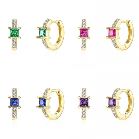 Luxury Brass Square Zirconia Hoop Earrings For Women 24K Gold Silver Plated Micro Pave Rhinestone Fashion Jewelry Gift