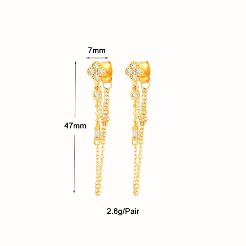 Luxe Messing Zirconia Klavertje Vier Lange Kwastje Hangoorbellen Voor Dames 24K Verguld Elegante Bruiloft Sieraden