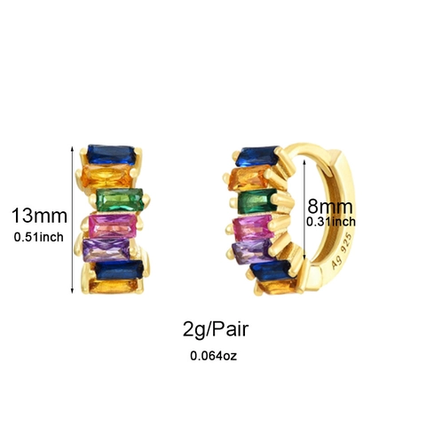 Luxury Brass Baguette Zirconia Hoop Earrings For Women 24K Gold Plated 925 Sterling Silver Post Geometric Party Jewelry