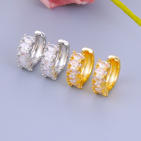 Luxe Creolen Zirkonia Marquise Slijpvorm 925 Sterling Zilveren Stift 24K Verguld Messing Huggie Oorbellen Voor Dames