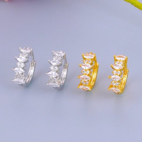 Luxe Messing Marquise Ronde Zirconia Creolen Voor Dames 24K Goud Zilver Verguld Geometrische Sieraden Cadeau Voor Feest