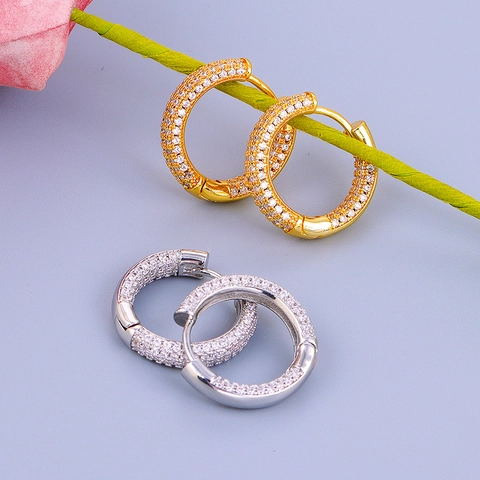 Luxus Messing AAA Zirkonia Creolen 24K Vergoldet Silber Geometrische Kreis Ohrringe Für Damen Party Mode Schmuck