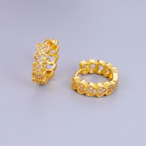 Boucles d'oreilles Créoles Huggie en Laiton avec Cœur en Zirconium pour Femmes Or Argent Plaqué Bijoux Oreilles Cœur