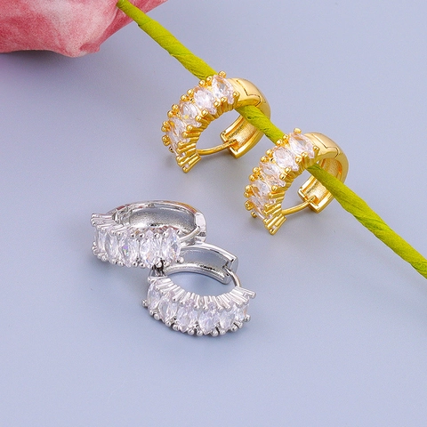 Luxe Creolen Zirkonia Marquise Slijpvorm 925 Sterling Zilveren Stift 24K Verguld Messing Huggie Oorbellen Voor Dames