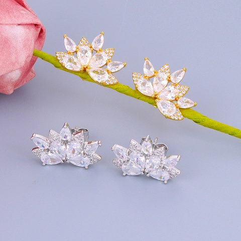Elegante Messing Lotusbloem Oorknopjes Met AAA Zirkonia 24K Verguld Waaiervorm Sieraden Voor Vrouwen Bruiloft Banket