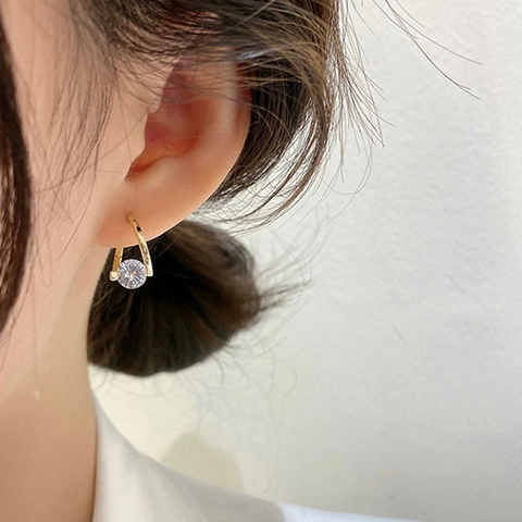 Exquise Messing Oorringen Voor Dames 24K Verguld AAA Zirkonia Minimalistisch Elegant Geometrisch Cirkel Oorbellen Mode Sieraden