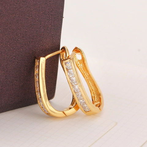 Luxe 24K Vergulde Messing Creolen Voor Vrouwen Minimalistisch Vierkante Zirkonia U-Vorm Huggie Oorbellen Mode Sieraden