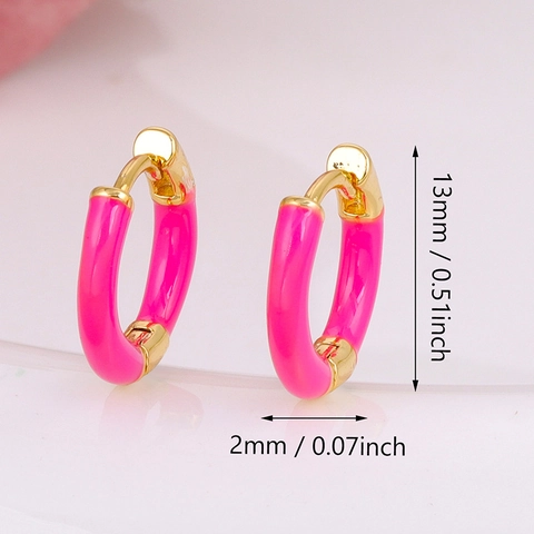 24K Vergulde Messing Emaille Oorbellen Met Zirconia Kleurrijke Druppelolie Kleine Huggie Oorbellen Voor Vrouwen Sieraden