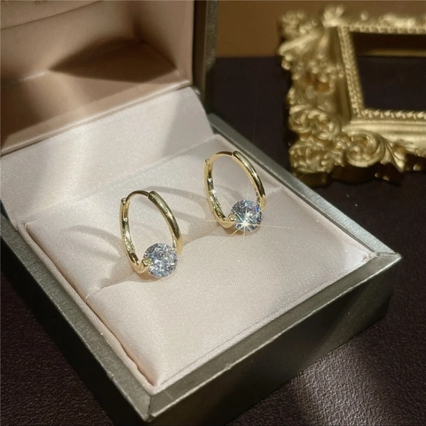 Exquise Messing Oorringen Voor Dames 24K Verguld AAA Zirkonia Minimalistisch Elegant Geometrisch Cirkel Oorbellen Mode Sieraden