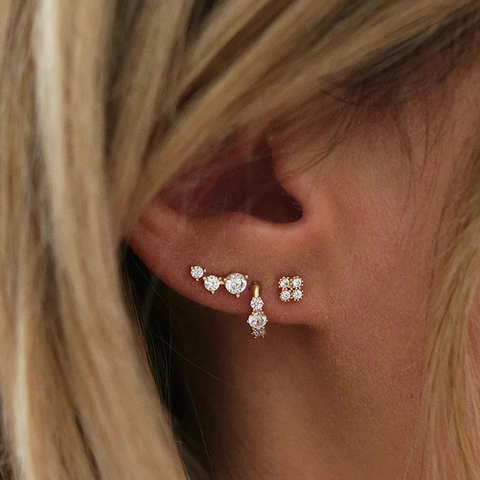 Messing Zirconia Oorknopjes Voor Vrouwen 24K Goud Zilver Verguld Geometrische C-Vorm Ingelegde Zirconia Sieraden
