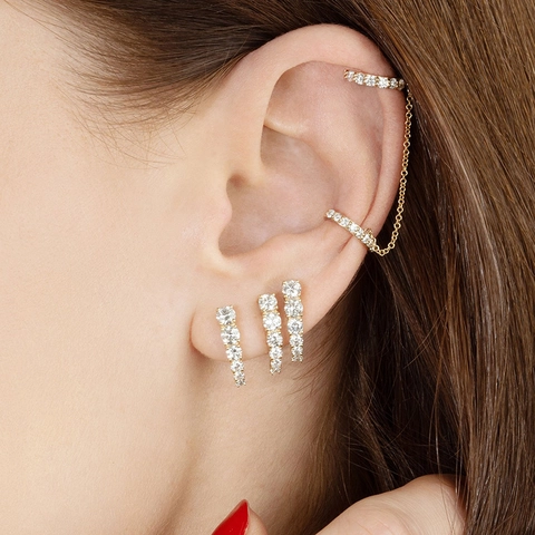 Mode Koperen Strass Oorknopjes Voor Dames Vijf Gegradueerde Stenen Rij J-Vorm Goud Zilver Verguld Elegant Sieraden Cadeau