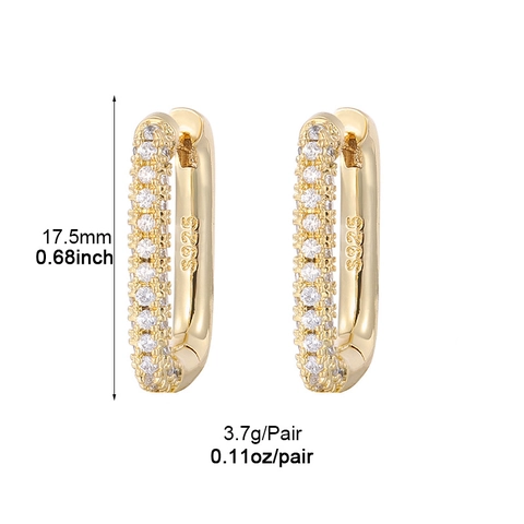 Fashion Colorful Rhinestone Hoop Earrings For Women Luxury Gold Silver Plated Copper Rectangle Geometric Ear Cuffs Minimalist Jewelry Gift