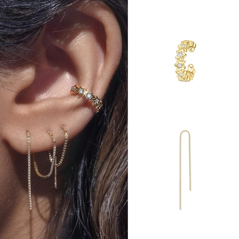 Orecchini Minimalisti in Rame Geometrici a Stella e Orecchini a Filo per Donna Oro Argento Strass Senza Buco Orecchini Gioielli Regalo