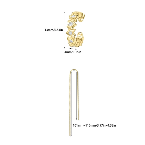 Orecchini Minimalisti in Rame Geometrici a Stella e Orecchini a Filo per Donna Oro Argento Strass Senza Buco Orecchini Gioielli Regalo