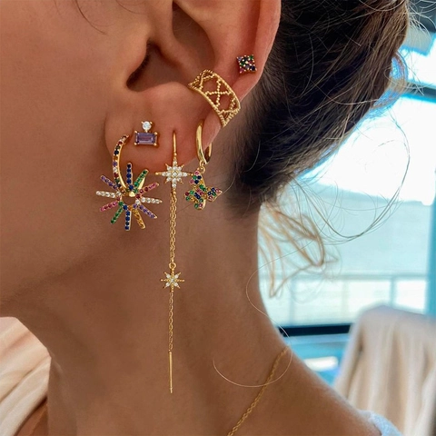Pendientes de Aro con Mariposa Poste de Plata de Ley 925 Bañado en Oro Plata Zirconia de Colores Mujer