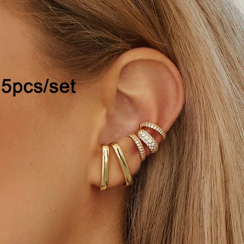 Lussuosi Orecchini A Bottone Rotondi Geometrici In Rame Placcato Oro Con Ear Cuffs In Zirconia Gioielli Da Donna Festa