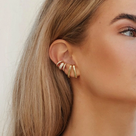 Lussuosi Orecchini A Bottone Rotondi Geometrici In Rame Placcato Oro Con Ear Cuffs In Zirconia Gioielli Da Donna Festa