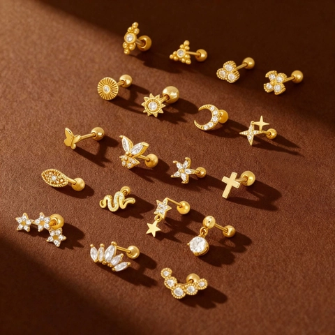 Boucles d'Oreilles Clous en Zircone Papillon Étoile Lune Serpent Croix Couronne Avec Tige Argent Sterling 925 Fermoir Boule
