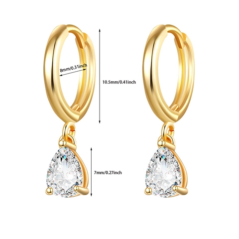 Simple Copper Zirconia Drop Earrings For Women Heart Water Drop Round Gold Silver Plated Zirconia Inlaid Jewelry