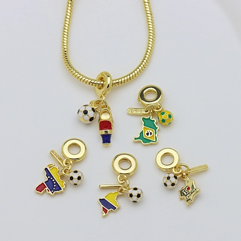 18K Gold Plated Copper Soccer Charm Pendant For Bracelet Necklace Enamel National Map Flag Soccer Shoe Sports Jewelry For Women