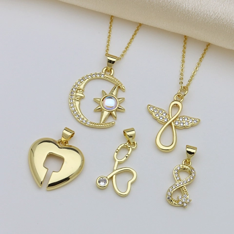 Vergoldeter Kupfer Herz Mond Stern Unendlichkeit Engelsflügel Anhänger Ohne Kette Strass Schmuck Für Damen Herren Geschenk