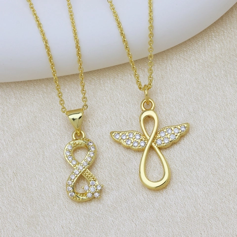 Vergoldeter Kupfer Herz Mond Stern Unendlichkeit Engelsflügel Anhänger Ohne Kette Strass Schmuck Für Damen Herren Geschenk