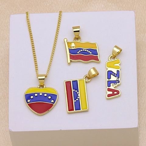 18K Gold Plated Copper Venezuela Flag Enamel Pendant Patriotic Jewelry Shield Heart VZLA Charm Accessory For Men Women