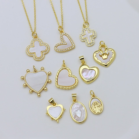 Gold Plated Copper Shell Heart Cross Clover Religious Medal Pendant Only Without Chain For Women Fashion Jewelry Accessories
