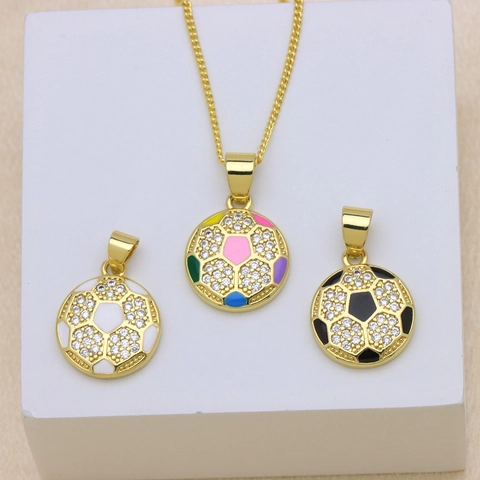 Ciondolo in Rame Placcato Oro 18K Con Zirconia Intarsiata Calcio Baseball Solo Ciondolo Senza Catena Stile Sportivo Gioielli Ciondolo Unisex