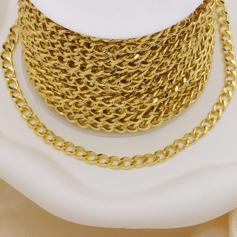 18K Vergulde Koperen Ketting Halsketting Voor Dames Heren Cubaanse Schakel Boxketting Ronde Ovale Schakel DIY Sieraden Maken 100cm