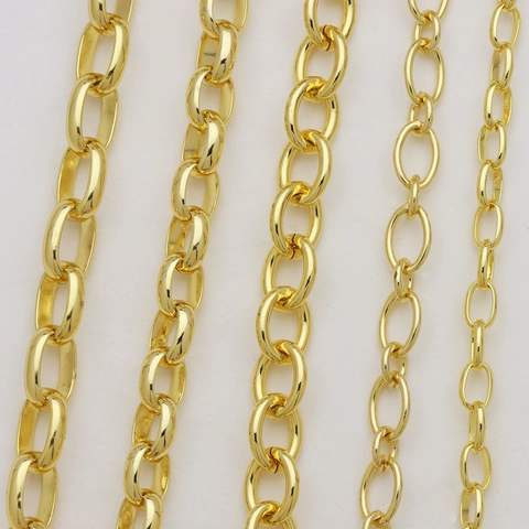 18K Vergulde Koperen Ketting Halsketting Voor Dames Heren Cubaanse Schakel Boxketting Ronde Ovale Schakel DIY Sieraden Maken 100cm