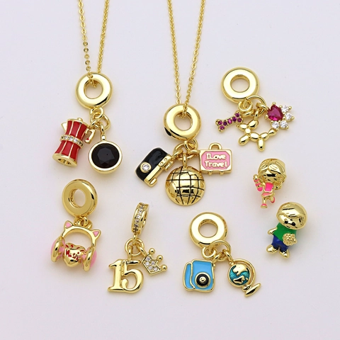 Copper Gold Plated Enamel Travel Camera Globe DIY Charms For Bracelets Necklaces Pendant Only Without Chain Women Jewelry