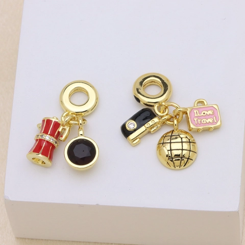 Copper Gold Plated Enamel Travel Camera Globe DIY Charms For Bracelets Necklaces Pendant Only Without Chain Women Jewelry