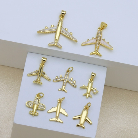 18K Gold Plated Copper Airplane Pendant Necklace For Women Men Zirconia Inlaid Enamel Plane Charm Fashion Jewelry Accessory