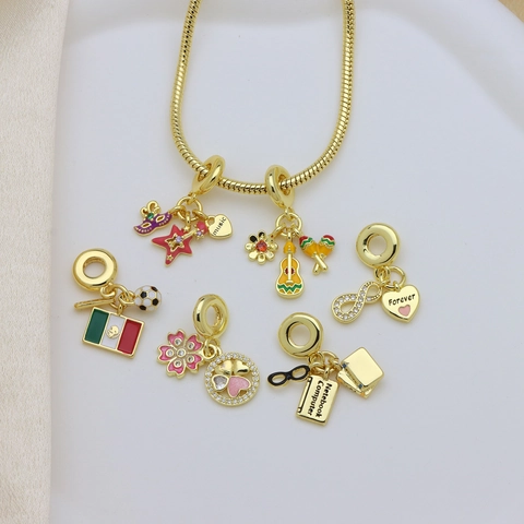 18K Gold Plated Copper Enamel Music Guitar Soccer DIY Charms Pendant Only For Snake Bone Bracelet Women Jewelry Accessory