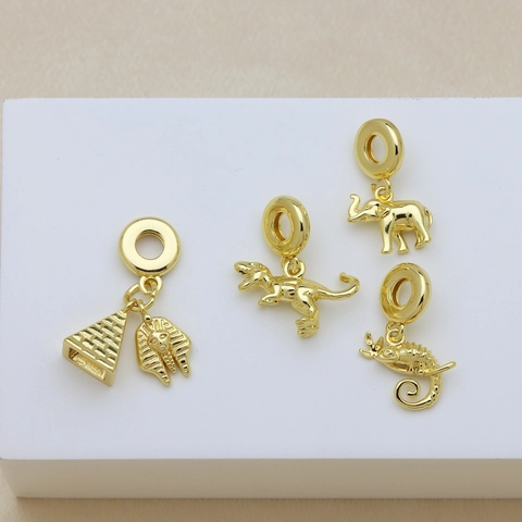 Gold Plated Copper Animal Charm Pendant For DIY Jewelry Making Hummingbird Dinosaur Elephant Pyramid Zirconia Enamel Accessory