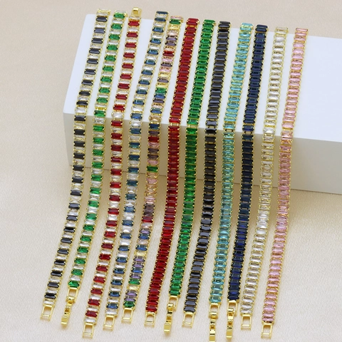 Light Luxury Copper 18K Gold Plated Rectangular Colorful Rhinestone Tennis Bracelet For Women Fashion Jewelry Gift