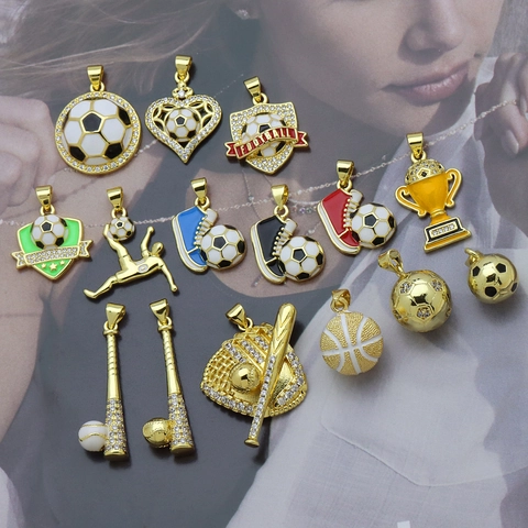 Ciondolo Solo in Rame Stile Sportivo Con Zirconia Coppa del Mondo Calcio Pallacanestro Baseball Trofeo Smalto Ciondolo