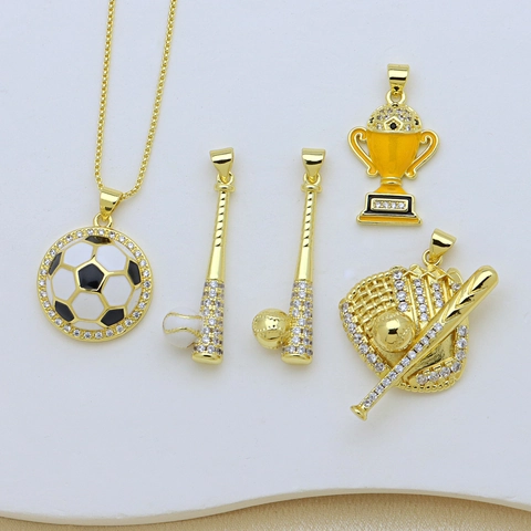 Ciondolo Solo in Rame Stile Sportivo Con Zirconia Coppa del Mondo Calcio Pallacanestro Baseball Trofeo Smalto Ciondolo