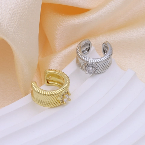 Brass Zirconia Ear Cuffs For Women Geometric C Shaped Non Pierced Retro French Style Lightweight Fashion Jewelry Accessories Gift