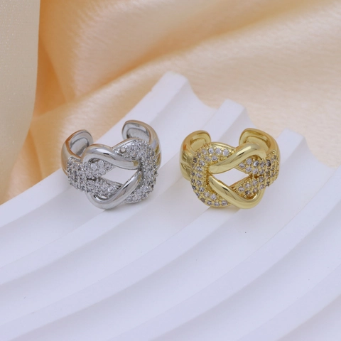 Orecchini a Fascia in Rame Placcato Oro con Zirconia Vintage Geometrici Cuore Farfalla Floreali Senza Buco Donna Gioielli