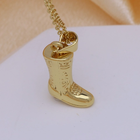 Western Cowboy Boot Sneaker Pendant Necklace Copper 18K Gold Plated Trendy Fashion Jewelry Gift For Women Couples Personalized Necklace