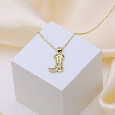 Western Cowboy Boot Sneaker Pendant Necklace Copper 18K Gold Plated Trendy Fashion Jewelry Gift For Women Couples Personalized Necklace