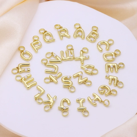 Minimalist Gold Copper Alphabet Pendant With Artificial Pearl Inlay Women Letter Charm Jewelry For Necklace Bracelet DIY