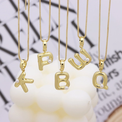Minimalist Gold Copper Alphabet Pendant With Artificial Pearl Inlay Women Letter Charm Jewelry For Necklace Bracelet DIY