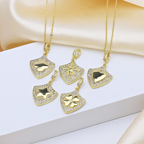 Fashion Copper 18K Gold Plated Shield Heart Star Pendant Necklace Micro Pave Zirconia Lucky Four Leaf Clover Necklace For Women
