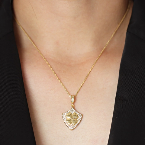 Fashion Copper 18K Gold Plated Shield Heart Star Pendant Necklace Micro Pave Zirconia Lucky Four Leaf Clover Necklace For Women