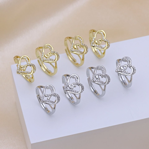 Copper Zirconia Heart Initial Letter Open Adjustable Ring Personalized Platinum Color Initial Ring For Women Jewelry Gift