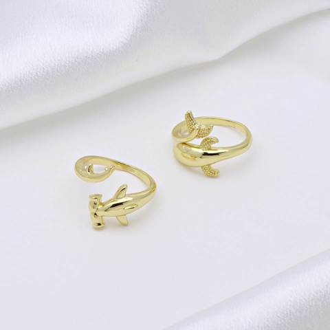 18K Gold Plated Copper Marine Style Whale Dolphin Hammerhead Shark Open Ring For Women Adjustable Fashion Finger Jewelry